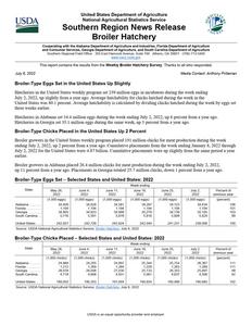 Broiler hatchery news release, 2022 July 6