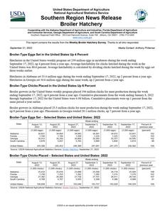 Broiler hatchery news release, 2022 September 21