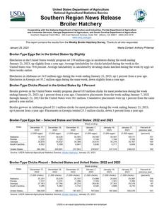 Broiler hatchery news release, 2023 January 25