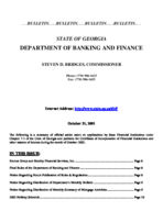 Department of Banking and Finance bulletin, Oct. 31, 2001