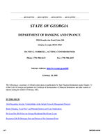 Department of Banking and Finance bulletin, Feb. 28, 2002