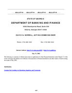 Department of Banking and Finance bulletin, May 31, 2002