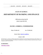 Department of Banking and Finance bulletin, Oct. 31, 2003