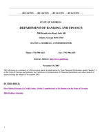 Department of Banking and Finance bulletin, Nov. 30, 2003