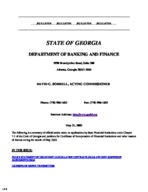 Department of Banking and Finance bulletin, May 31, 2003