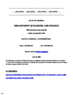 Department of Banking and Finance bulletin, June 30, 2003