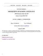 Department of Banking and Finance bulletin, Aug. 31, 2003