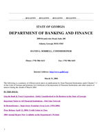 Department of Banking and Finance bulletin, Mar. 31, 2004