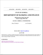 Department of Banking and Finance bulletin, Apr. 30, 2004