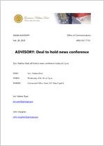 Media advisory, 2018 February 28