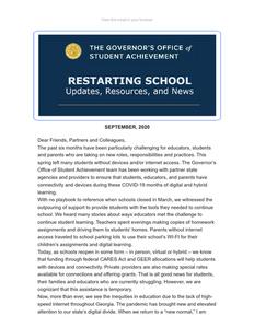 The Governor's Office of Student Achievement, 2020 September