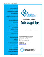 Certificate-of-need tracking and appeals report [Aug. 1-7, 2012]