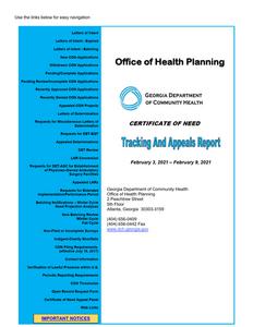 Certificate of Need tracking and appeals report, 2021 February 3 - 2021 February 9