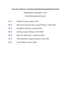 Senate consent calendar for privileged resolutions, 2023 January 25
