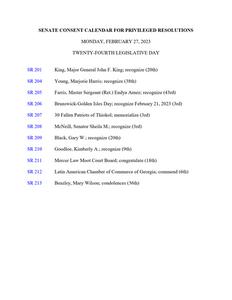 Senate consent calendar for privileged resolutions, 2023 February 27