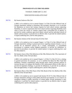 Proposed Senate first readers, 2022 February 22