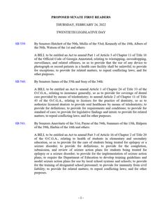 Proposed Senate first readers, 2022 February 24