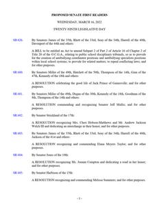 Proposed Senate first readers, 2022 March 16