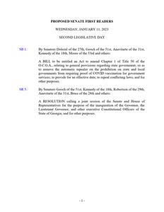 Proposed Senate first readers, 2023 January 11