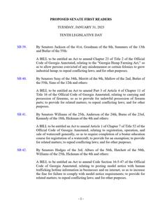 Proposed Senate first readers, 2023 January 31
