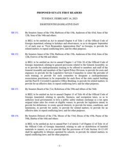 Proposed Senate first readers, 2023 February 14
