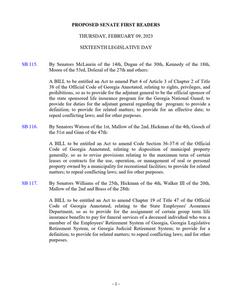 Proposed Senate first readers, 2023 February 9