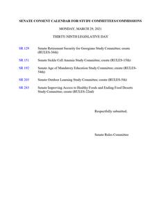 Senate consent calendar for study committees, 2021 March 29
