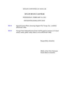 Senate rules calendar, 2021 February 10