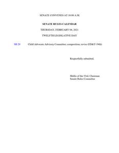 Senate rules calendar, 2021 February 4