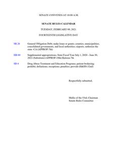 Senate rules calendar, 2021 February 9