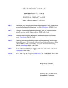 Senate rules calendar, 2022 February 10