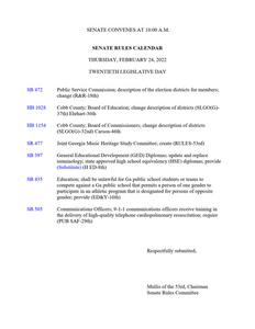 Senate rules calendar, 2022 February 24