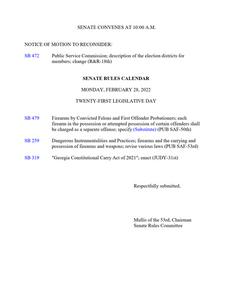 Senate rules calendar, 2022 February 28