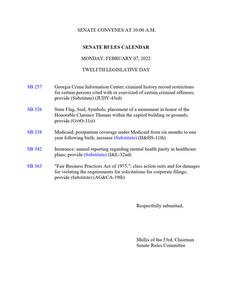 Senate rules calendar, 2022 February 7