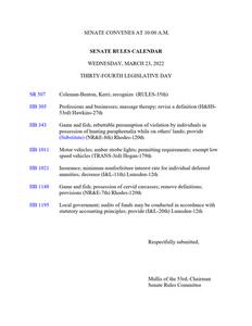 Senate rules calendar, 2022 March 23