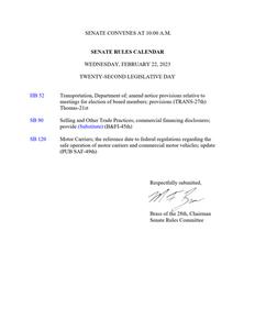 Senate rules calendar, 2023 February 22