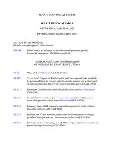 Senate rules calendar, 2023 March 1