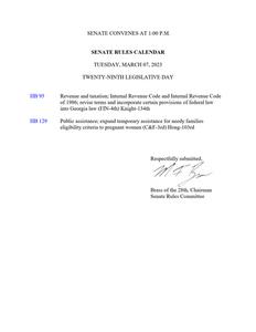 Senate rules calendar, 2023 March 7
