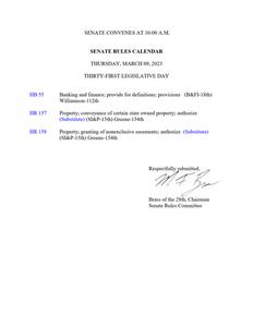 Senate rules calendar, 2023 March 9