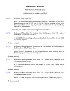 Senate first readers, 2022 March 23
