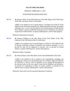 Senate first readers, 2023 February 14