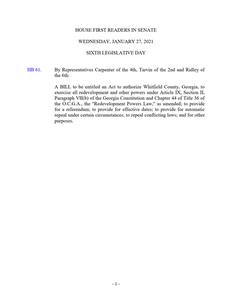 House first readers in Senate, 2021 January 27