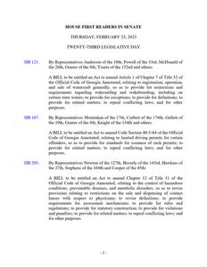 House first readers in Senate, 2023 February 23