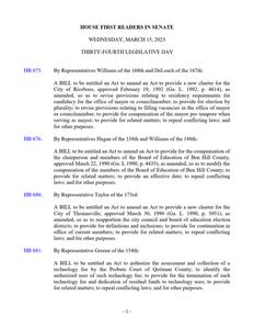 House first readers in Senate, 2023 March 15