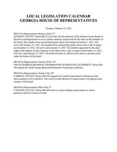 Local legislation calendar, 2021 February 23