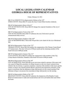 Local legislation calendar, 2021 February 26