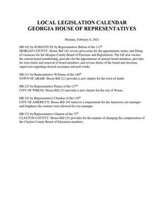 Local legislation calendar, 2021 February 8A