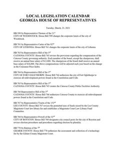 Local legislation calendar, 2021 March 23