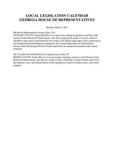 Local legislation calendar, 2021 March 8