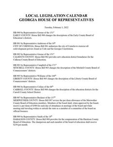 Local legislation calendar, 2022 February 1
